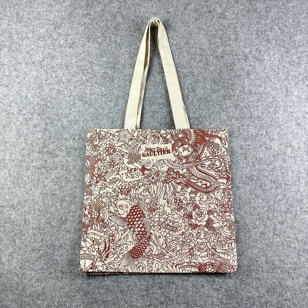 Jean Paul Gaultier Tattoo Reusable Open Fabric Tote Bag Double Strap Fish Dragon